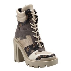 Guess Women's Tadbit Medium Natural Lace-Up Boots NIB